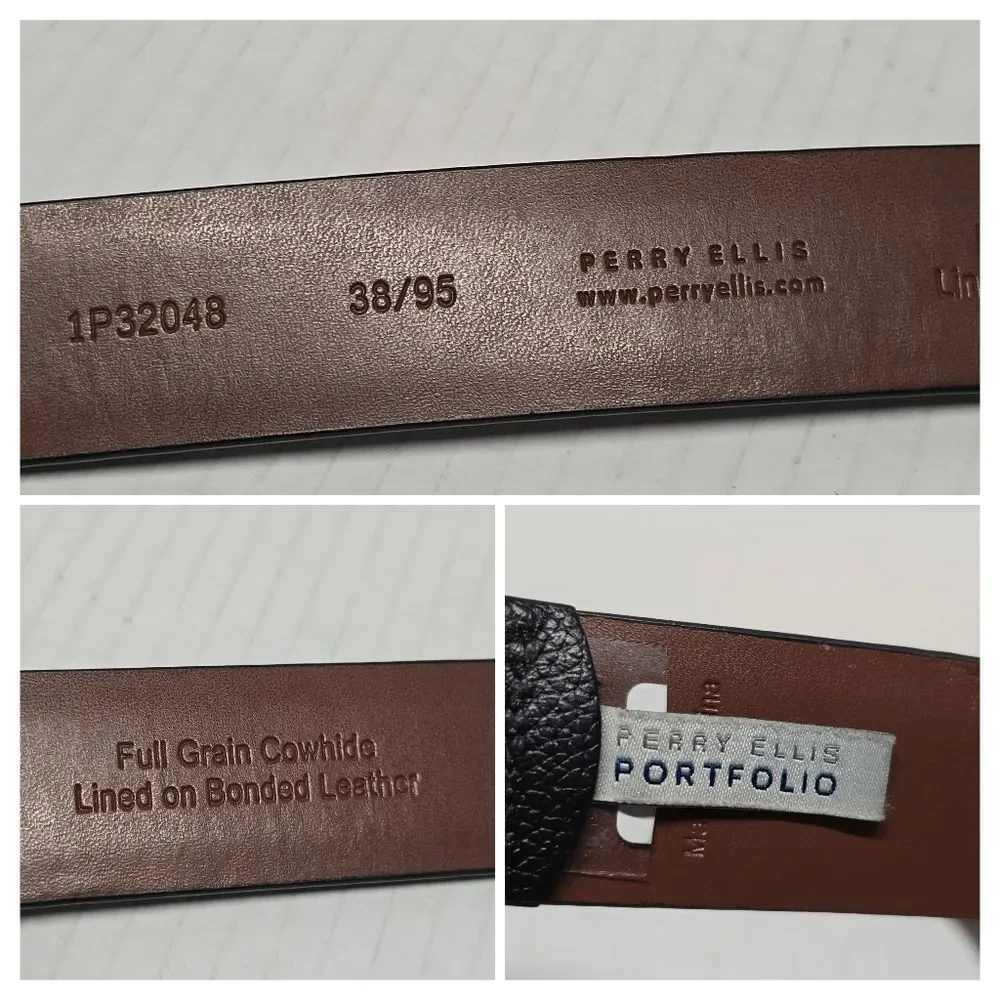 PERRY ELLIS Black Leather Classic Dress Belt 38